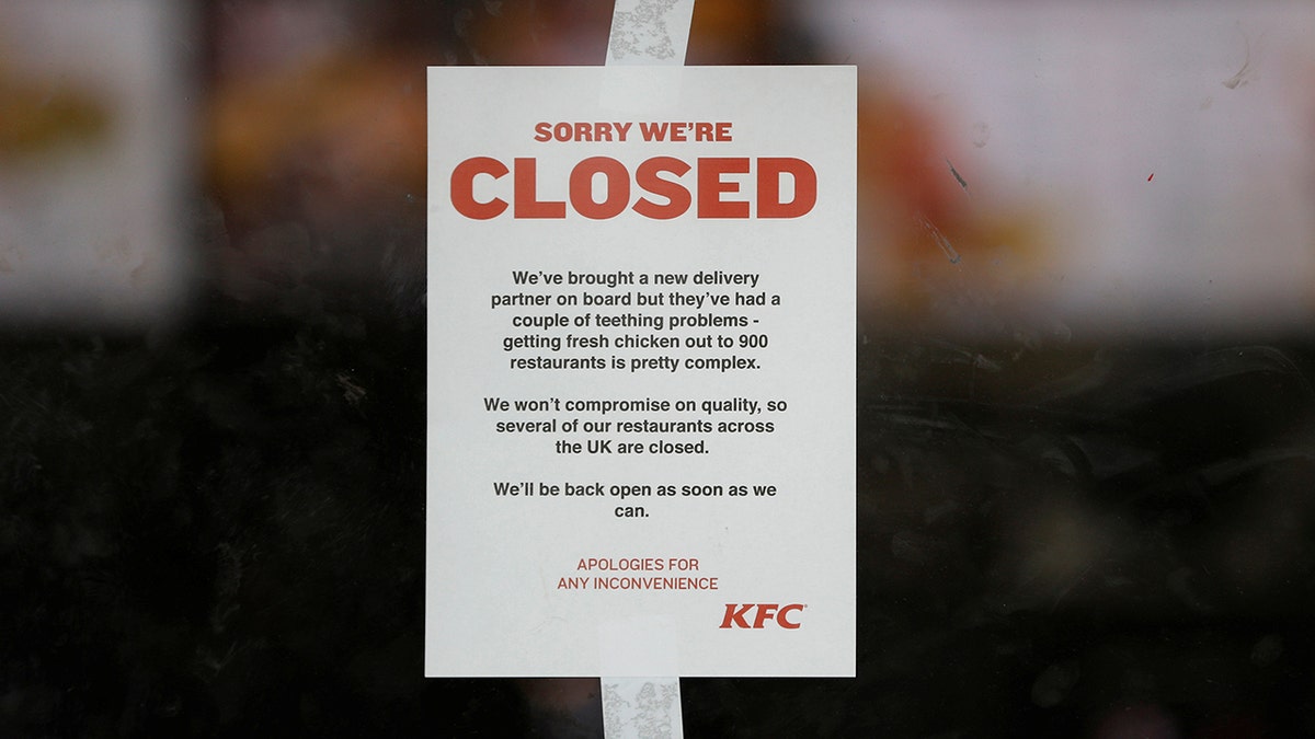 kfc shortage notice reuters