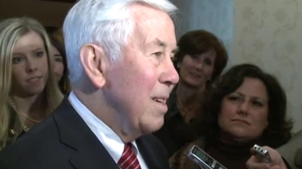 Feb. 20, 2012: Sen. Richard Lugar talks to reporters about his official state residency. 