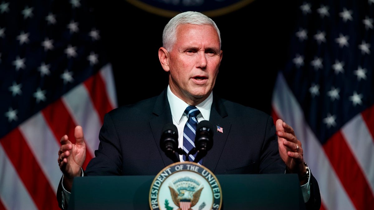 Vice President Mike Pence speaks during an event on the creation of a U. S. Space Force, Thursday, Aug. 9, 2018, at the Pentagon.  Pence says the time has come to establish a new United States Space Force to ensure America's dominance in space amid heightened completion and threats from China and Russia.  (AP Photo/Evan Vucci)