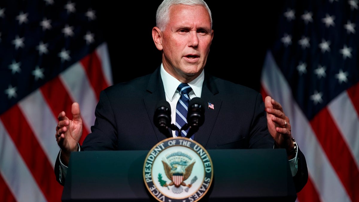 Vice President Mike Pence speaks during an event on the creation of a U. S. Space Force, Thursday, Aug. 9, 2018, at the Pentagon.  Pence says the time has come to establish a new United States Space Force to ensure America's dominance in space amid heightened completion and threats from China and Russia.  (AP Photo/Evan Vucci)