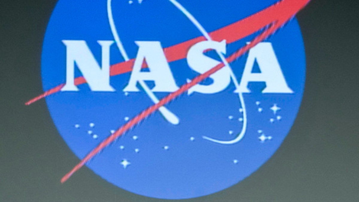 The logo of NASA, the National Aeronautics and Space Administration.