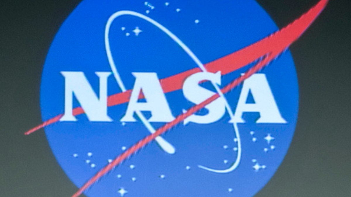 The logo of NASA, the National Aeronautics and Space Administration.