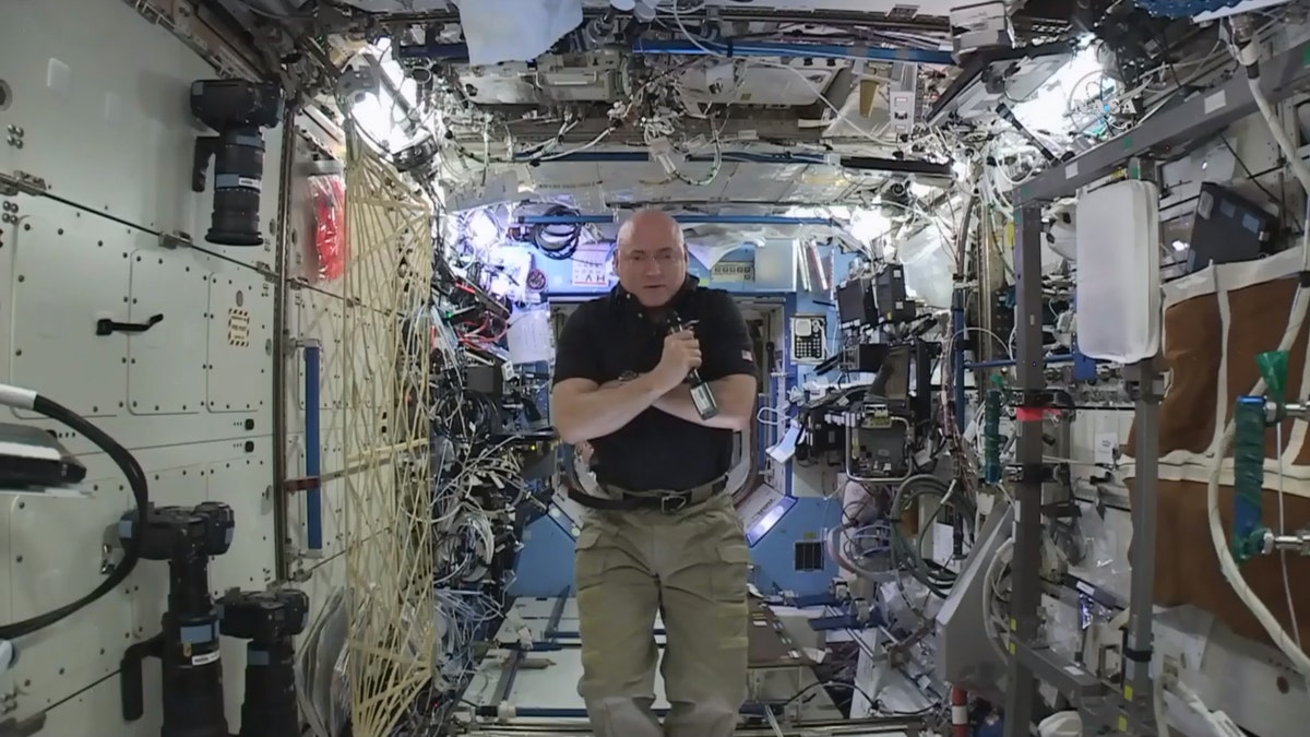 In this image from video made available by NASA, astronaut Scott Kelly speaks to reporters on Earth during a news conference held on the International Space Station on Thursday, Feb. 25, 2016. After nearly a year in space, Kelly is just a few days away from returning to Earth. Hell leave Tuesday on a Russian Soyuz capsule back to the planet to end NASAs longest space flight ever. (NASA via AP)