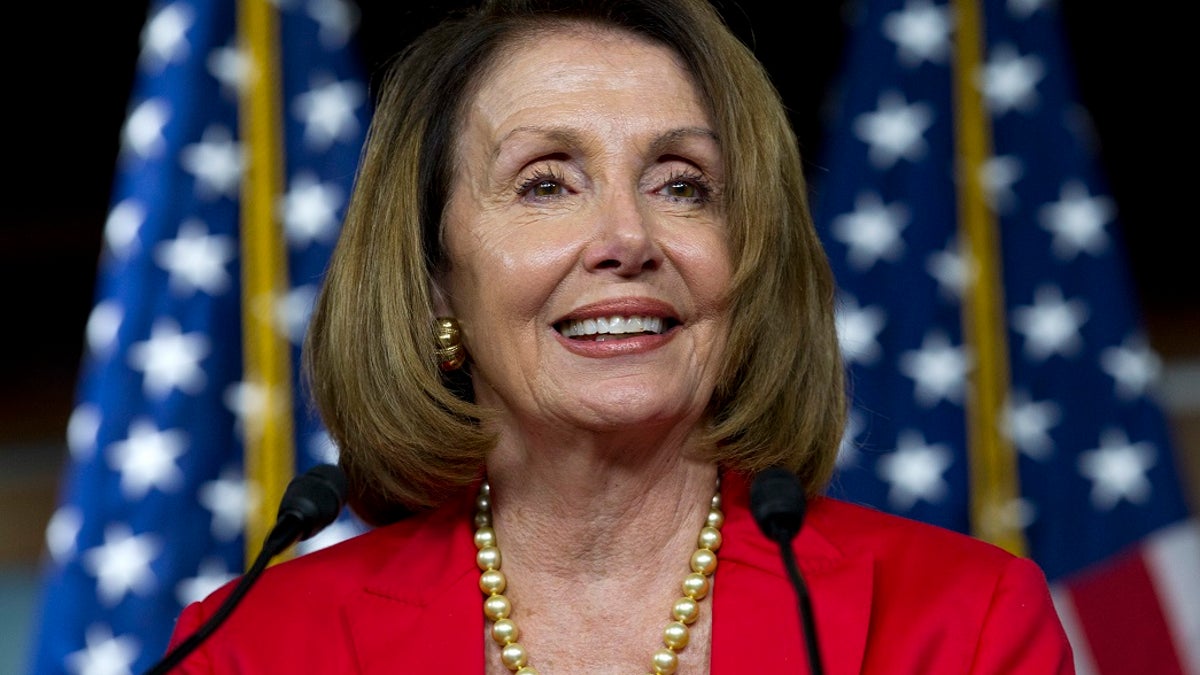 FILE - In this Sept. 6, 2018, file photo, House Minority Leader Nancy Pelosi, D-Calif., speaks during her weekly news conference on Capitol Hill in Washington. Consumer and health care groups say theyâre trying to block a move by the pharmaceutical industry to commandeer must-pass opioids epidemic legislation as a vehicle for rolling back drugmaker discounts to Medicare beneficiaries with high prescription costs. Republican leaders were saying little about behind-the-scenes discussions on Sept. 21,, but a spokesman for Pelosi calls it a âa multi-billion dollar handout to Big Pharma.â (AP Photo/Jose Luis Magana, File)