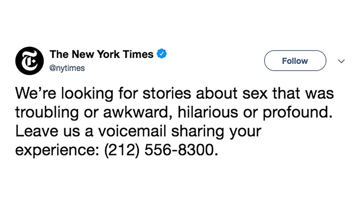 The New York Times seeks awkward, troubling sex stories from readers with erotic hotline Fox News