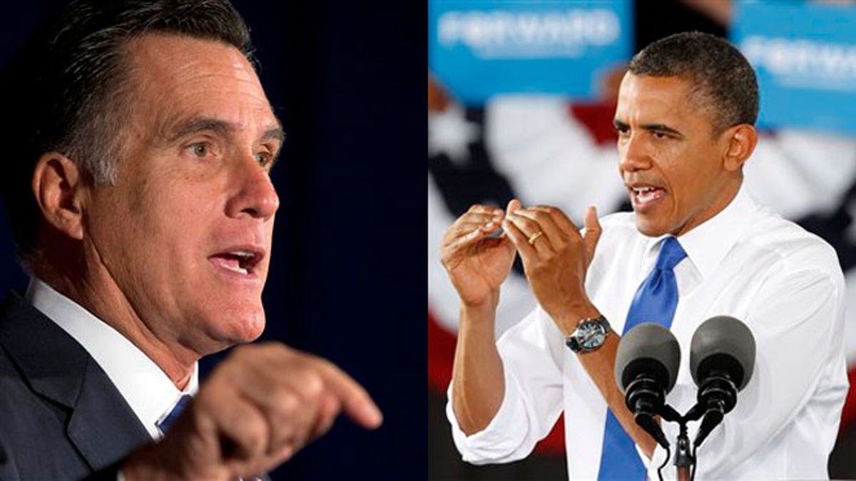 Mitt Romney and President Obama are shown campaigning in Virginia Sept. 27, 2012. 