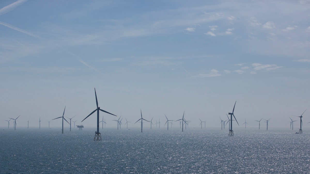 Wind turbines are pictured in RWE Offshore-Windpark Nordsee Ost in the North sea, 30 km from Helgoland, Germany, May 11, 2015. REUTERS/Christian Charisius/Pool - LR2EB5B18VM75