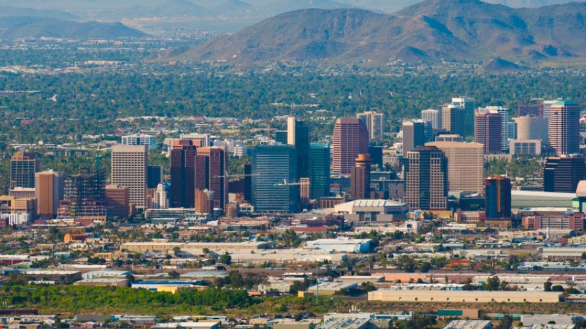Phoenix downtown and midtown skyline aerial