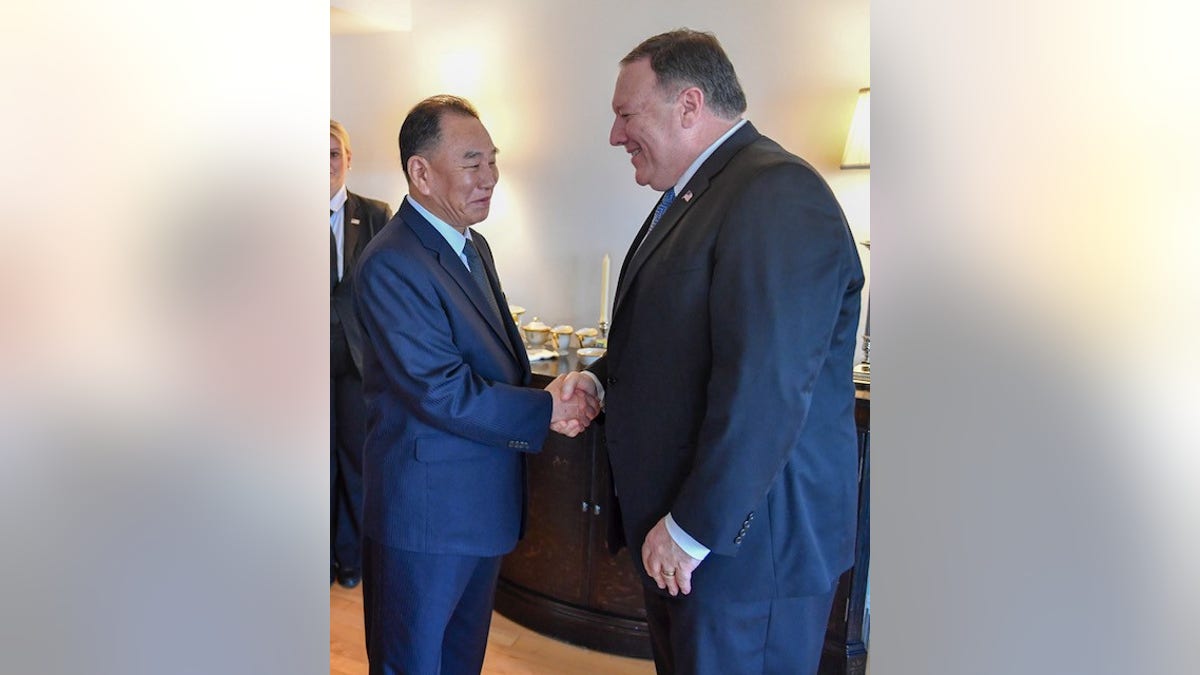 Kim Yong Chol, of North Korea, meets with Secretary of State Mike Pompeo last month in New York City.