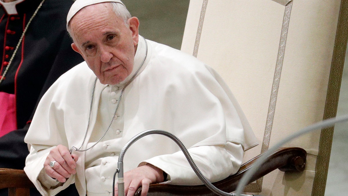 Pope Francis attends an audience granted to members of Capodarco, social workers association, at the Vatican, Saturday, Feb. 25, 2017. (AP Photo/Gregorio Borgia)