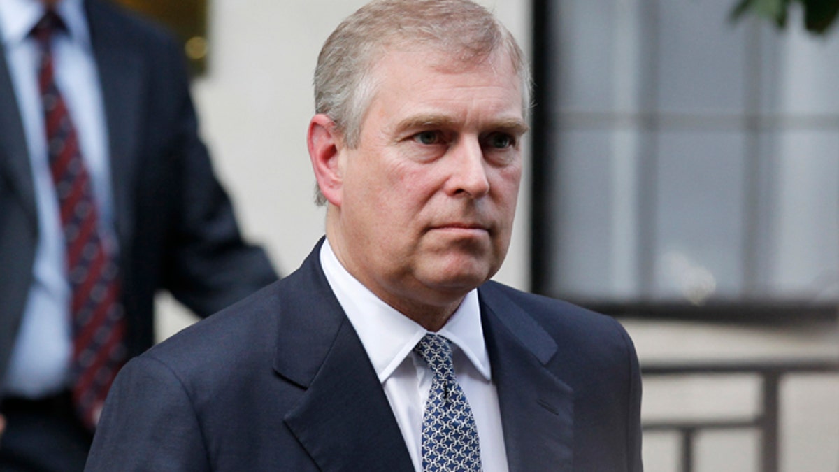 June 6, 2012: In this file photo, Britain's Prince Andrew leaves King Edward VII hospital in London after visiting his father Prince Philip.