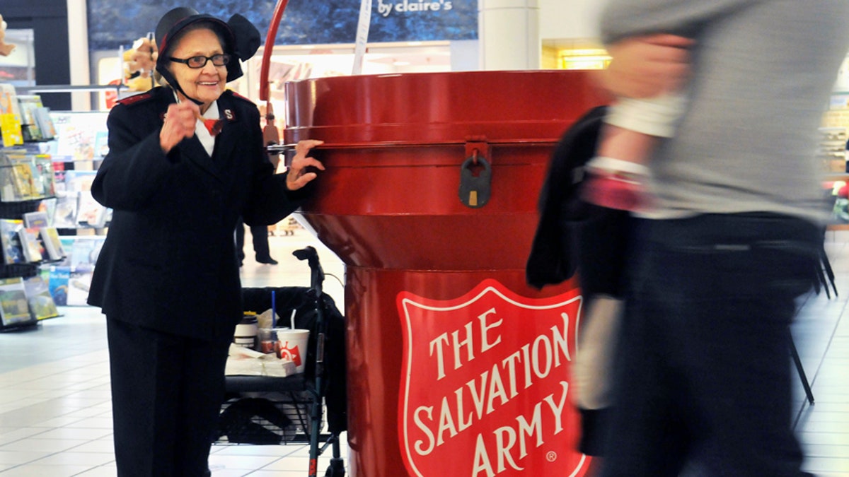 Salvation Army bell ringer Esther Rahenkamp of Avon Park, Florida