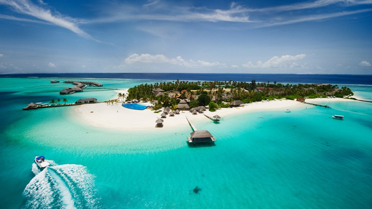 Beautiful tropical island of Maldives from the air.