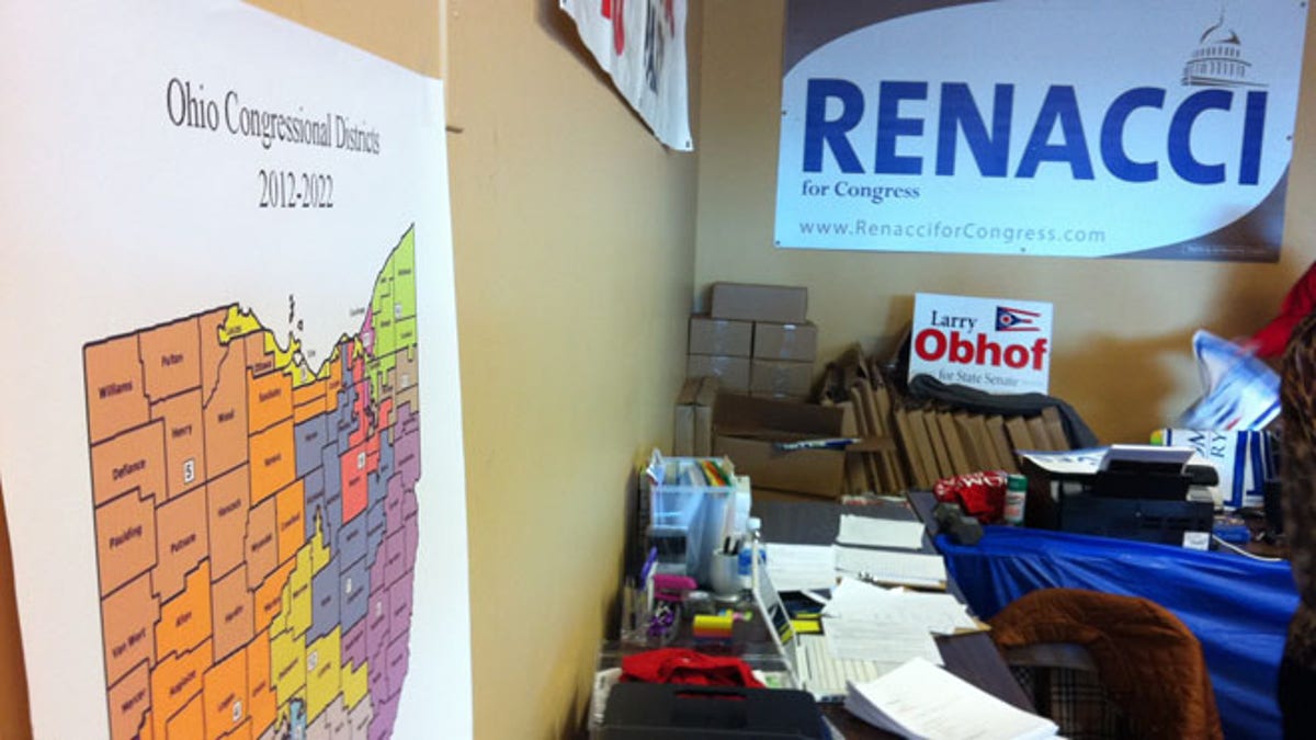 Shown here are maps and campaign signs at Republican headquarters in Wadsworth, Ohio.