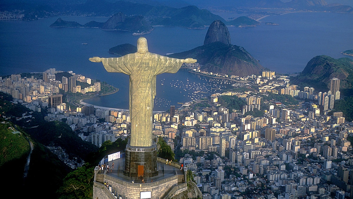 Aerial view of Christ, Sugar Loaf and Guanabara Bay, Rio de Janeiro, Brazil