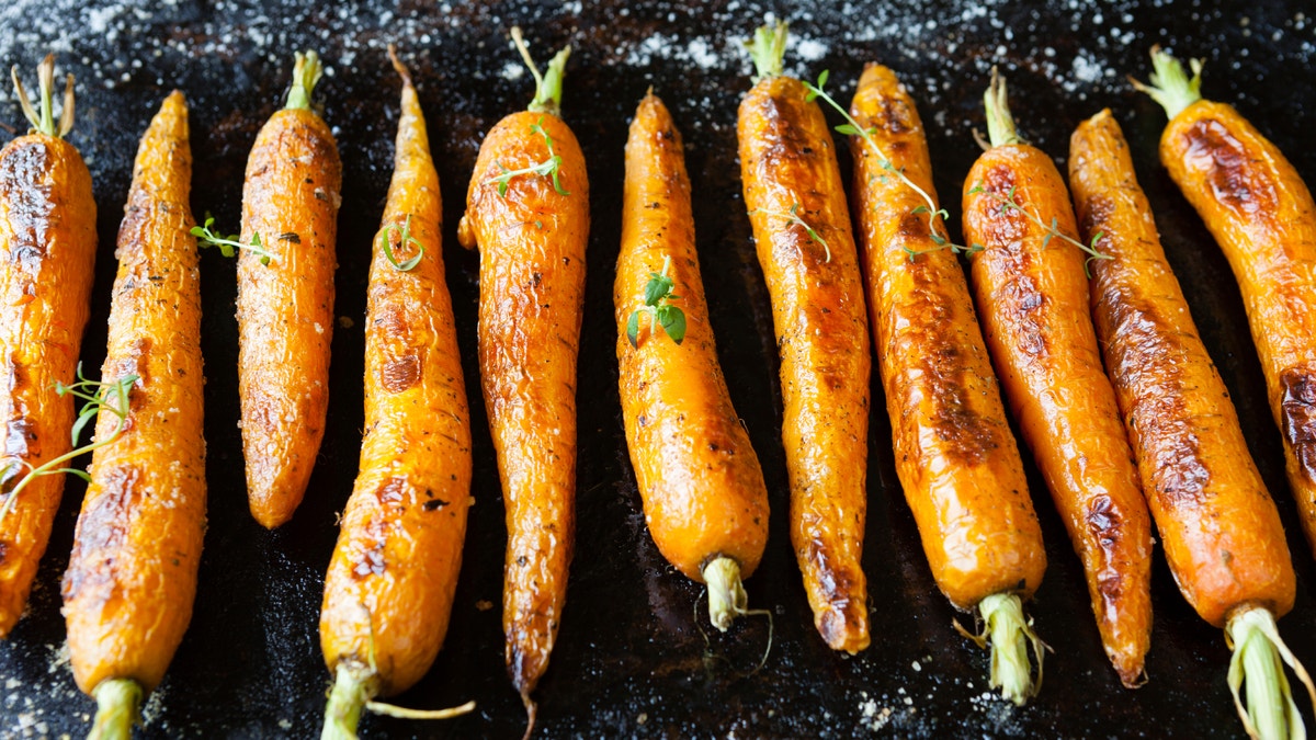 whole roasted carrots with tails