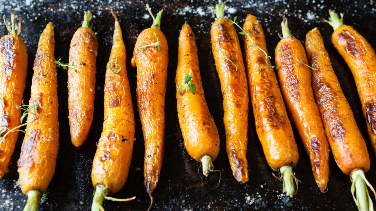 whole roasted carrots with tails