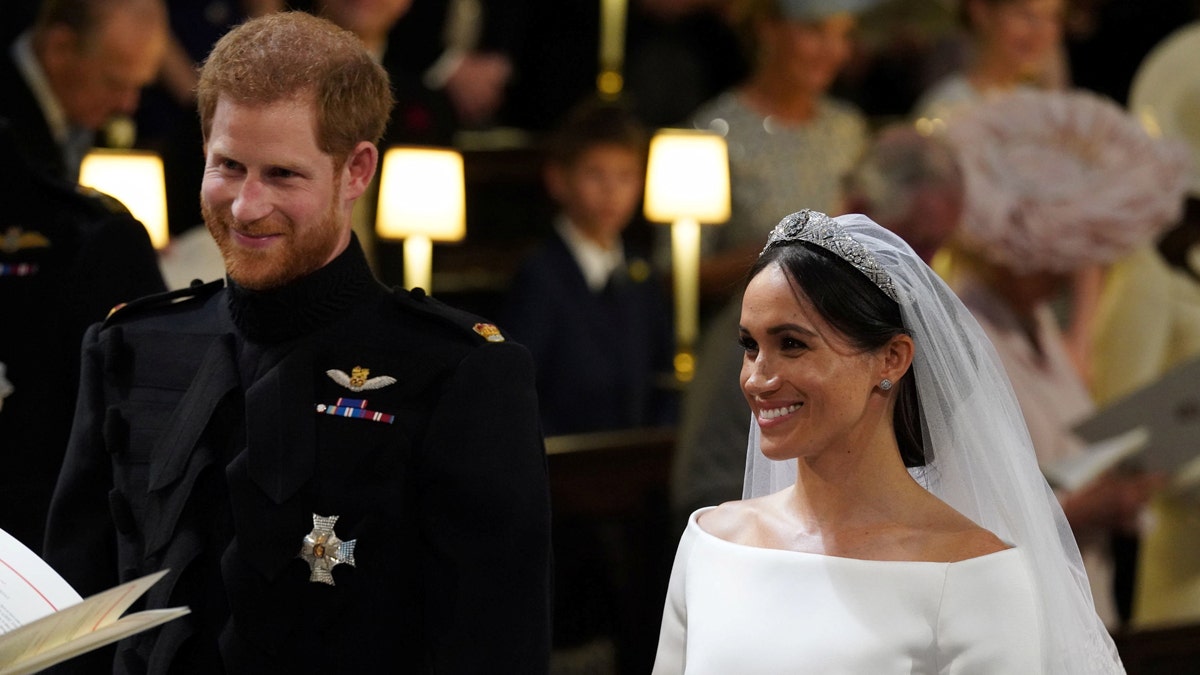 Prince Harry and Meghan Markle in St George's Chapel at Windsor Castle during their wedding service 