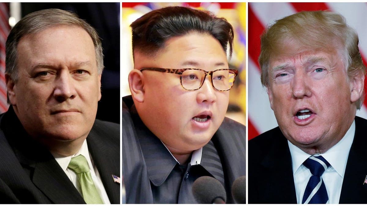 FILE PHOTO: A combination photo shows Mike Pompeo (L) in Washington, North Korean leader Kim Jong Un (C) in Pyongyang, North Korea and U.S. President Donald Trump (R), in Palm Beach, Florida, U.S., respectively from Reuters files.   REUTERS/Yuri Gripas (L) & KCNA handout via Reuters & Kevin Lamarque (R)    ATTENTION EDITORS - THIS PICTURE WAS PROVIDED BY A THIRD PARTY. FOR EDITORIAL USE ONLY. NOT FOR SALE FOR MARKETING OR ADVERTISING CAMPAIGNS. NO THIRD PARTY SALES. NOT FOR USE BY REUTERS THIRD PARTY DISTRIBUTORS. SOUTH KOREA OUT. NO COMMERCIAL OR EDITORIAL SALES IN SOUTH KOREA. - RC18DF5283C0