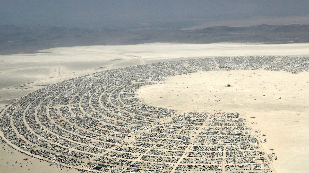 Black Rock City, a gathering of approximately 70,000 people that is created annually for the Burning Man arts and music festival is seen in the Black Rock Desert of Nevada, U.S. September 1, 2017. REUTERS/Jim Bourg FOR USE WITH BURNING MAN RELATED REPORTING ONLY. FOR EDITORIAL USE ONLY. NOT FOR SALE FOR MARKETING OR ADVERTISING CAMPAIGNS. NO THIRD PARTY SALES. NOT FOR USE BY REUTERS THIRD PARTY DISTRIBUTORS - RC19D27E3610