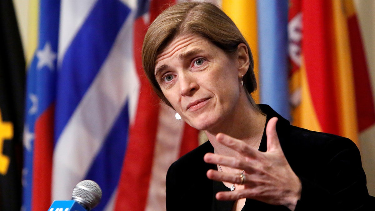 United States Ambassador to the United Nations Samantha Power addresses media following a United Nations Security Council vote, aimed at ensuring that U.N. officials can monitor evacuations from besieged parts of the Syrian city of Aleppo, at the United Nations in Manhattan, New York City, U.S., December 19, 2016. REUTERS/Andrew Kelly - RC16DD561260