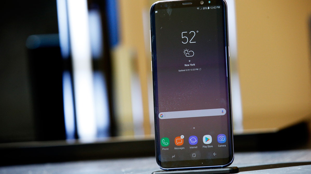 A Samsung Galaxy S8+ smartphone is pictured at the introduction of the Galaxy S8 and S8+ smartphones during the Samsung Unpacked event in New York City, United States March 29, 2017. REUTERS/Brendan McDermid - RTX33983