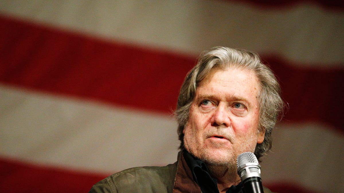 Former White House strategist Steve Bannon U.S. speaks during a Senate hopeful Roy Moore campaign rally, Tuesday, Dec. 5, 2017, in Fairhope Ala.