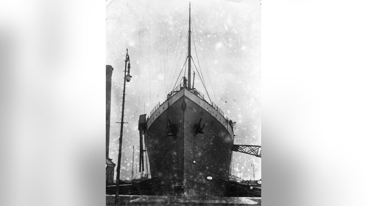 February 1912:  The ill-fated White Star liner, the 'Titanic' at Harland and Wolff's shipyard, Belfast.  (Photo by Topical Press Agency/Getty Images)