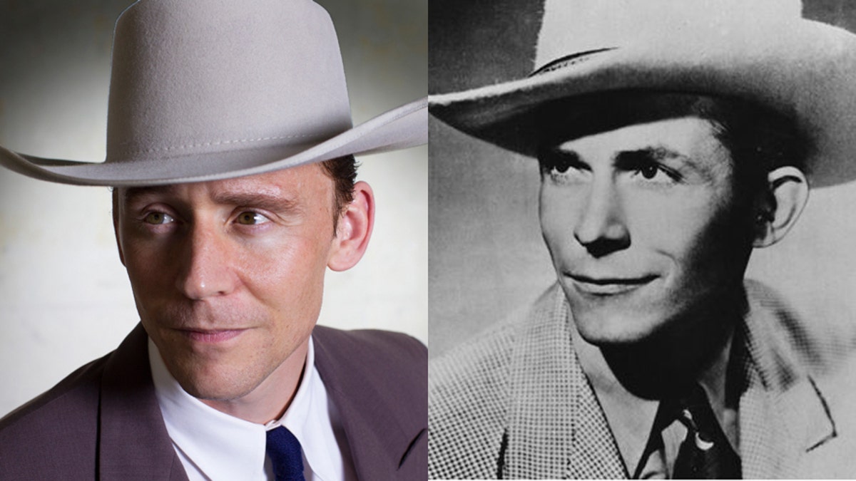 Tom Hiddleston (left) as country legend Hank Williams (right).