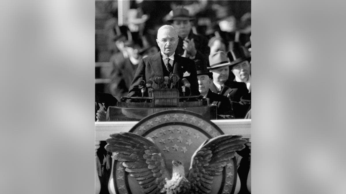 AN. 20, 1949: President Harry S. Truman delivers the inaugural address from Capitol portico, after taking the oath of office for his first full term as chief executive. 
