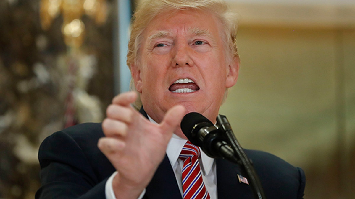 President Donald Trump speaks to the media in the lobby of Trump Tower, Tuesday, Aug. 15, 2017 in New York. (AP Photo/Pablo Martinez Monsivais)