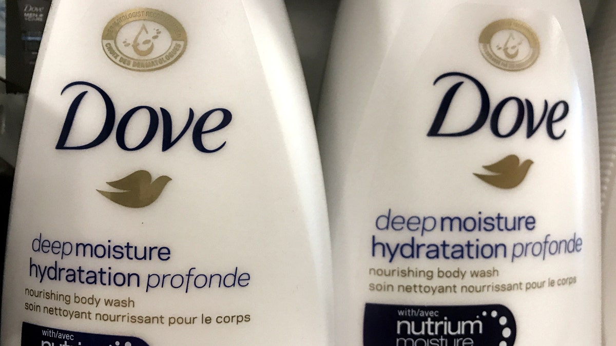FILE PHOTO: Two bottles of Dove's Deep Moisture body wash are displayed in Toronto, Ontario, Canada, October 8, 2017. REUTERS/Chris Helgren/File Photo - RC143722D4C0