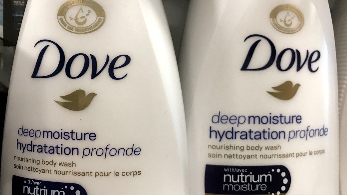 FILE PHOTO: Two bottles of Dove's Deep Moisture body wash are displayed in Toronto, Ontario, Canada, October 8, 2017. REUTERS/Chris Helgren/File Photo - RC143722D4C0