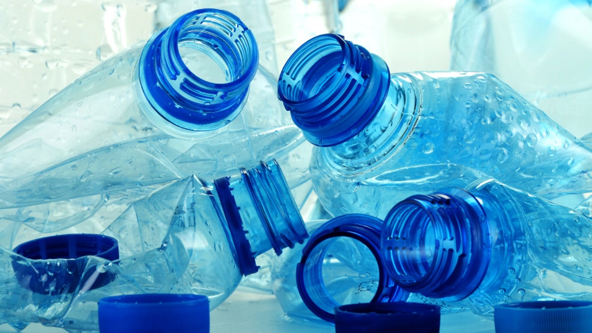 Composition with plastic bottles of mineral water
