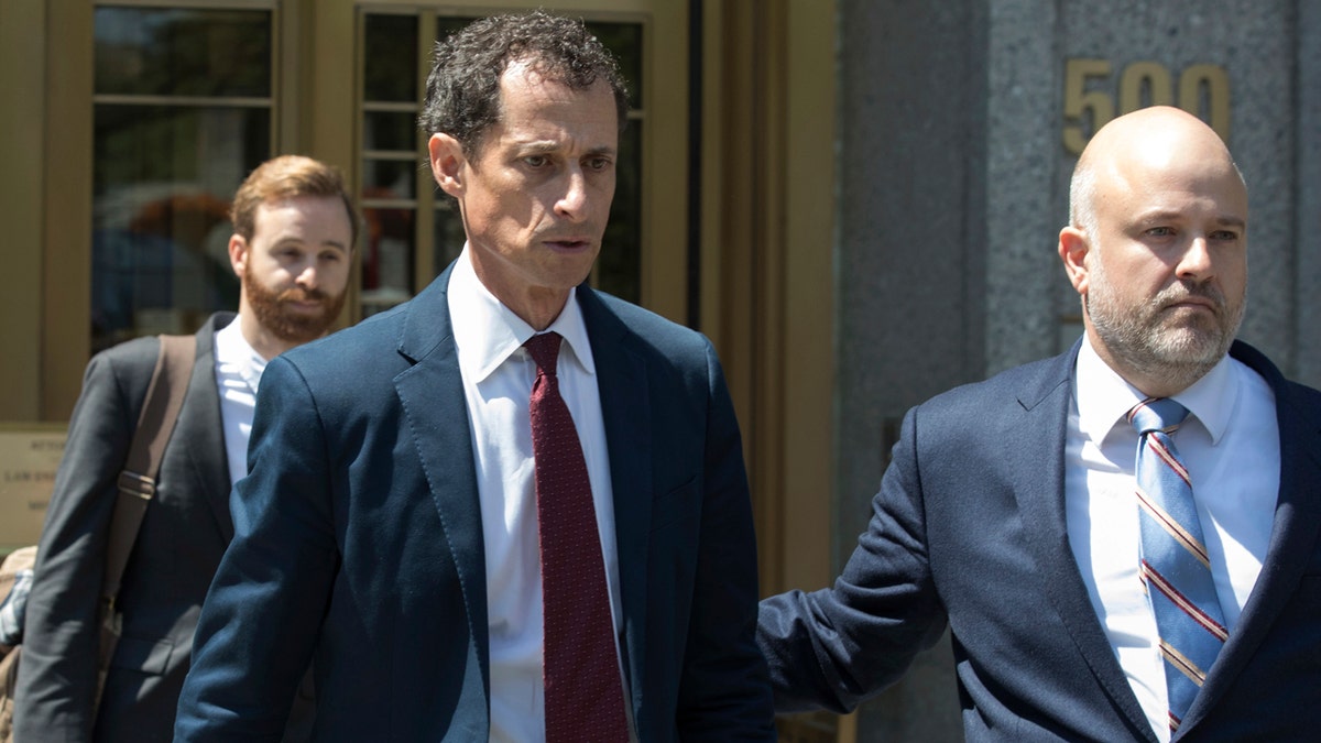 FILE - In a Friday, May 19, 2017 file photo, former U.S. Rep. Anthony Weiner leaves Federal court, in New York. Federal prosecutors says former Congressman Anthony Weiner should go to prison for about two years for engaging in sexting with a 15-year-old girl. Prosecutors filed papers in Manhattan federal court Wednesday, Sept. 20, 2017, urging a judge to send a message at sentencing Monday. (AP Photo/Mary Altaffer, File)
