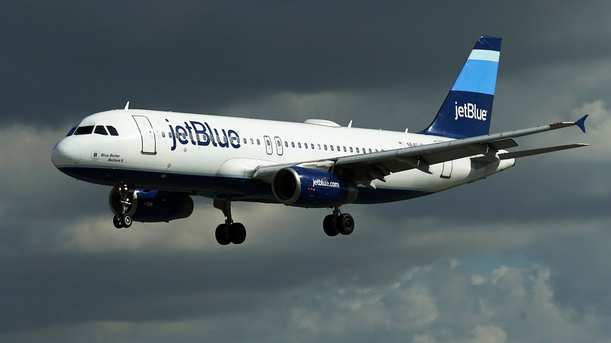 A JetBlue aircraft comes in to land at Long Beach Airport in Long Beach, California, U.S., January 24, 2017. REUTERS/Mike Blake - RTSX75H