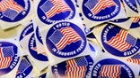 "I voted" stickers are on display for voters in the U.S. presidential election at Grace Episcopal Church in The Plains, Virginia, U.S., November 8, 2016.      REUTERS/Joshua Roberts - RTX2SJL4