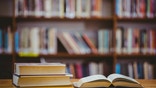 Books on desk in library at the elementary school