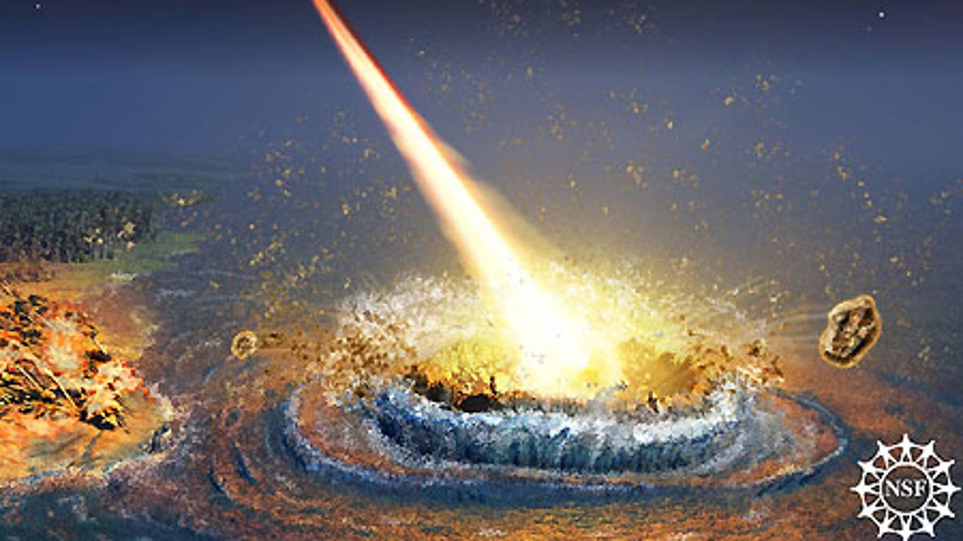 Космические крушения. Чиксулуб ЦУНАМИ. Астероид Чиксулуб ЦУНАМИ. Падение метеорита в океан. Метеорит на земле.