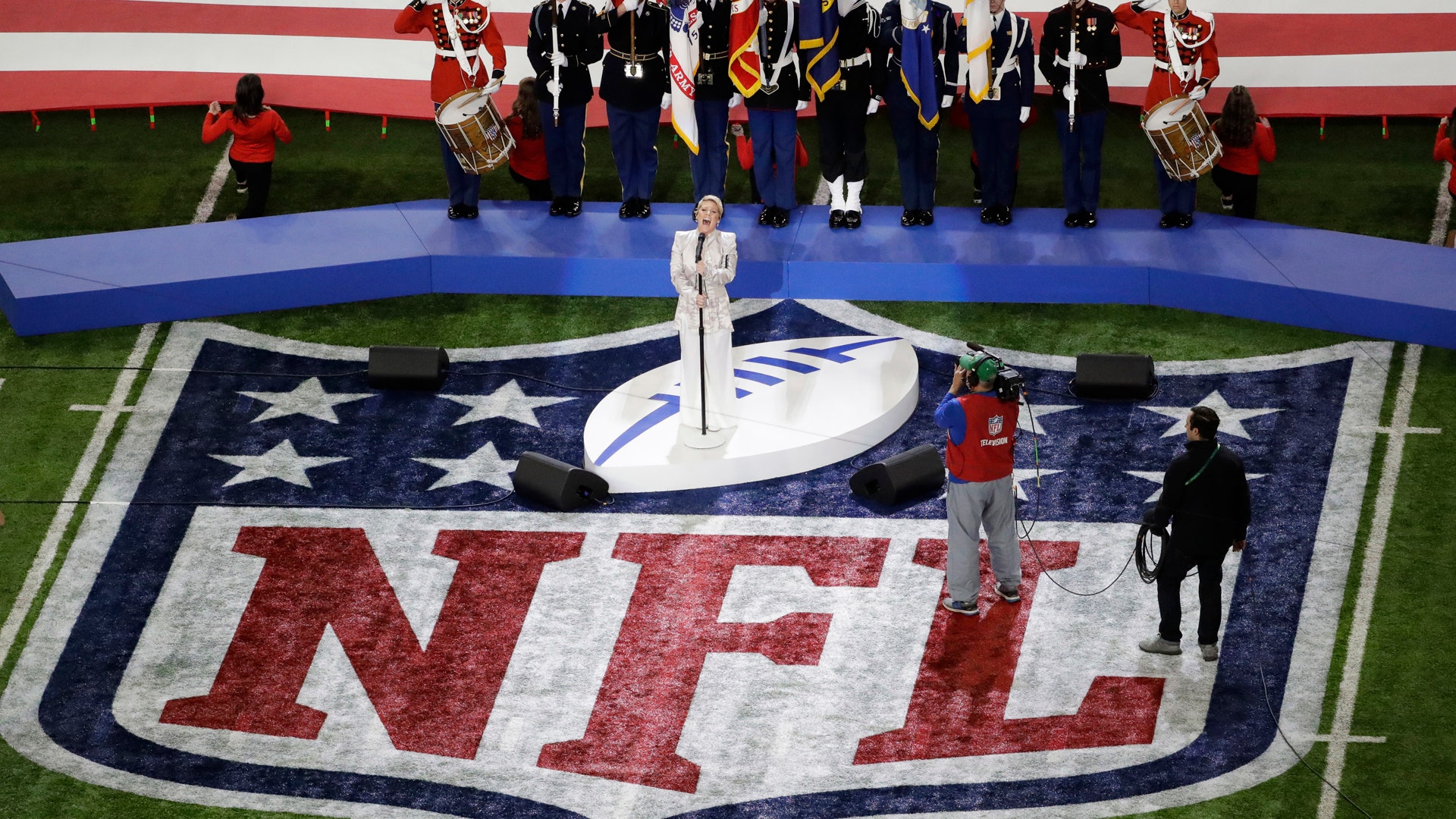 Pink performs the national anthem before Super Bowl 52 in Minneapolis