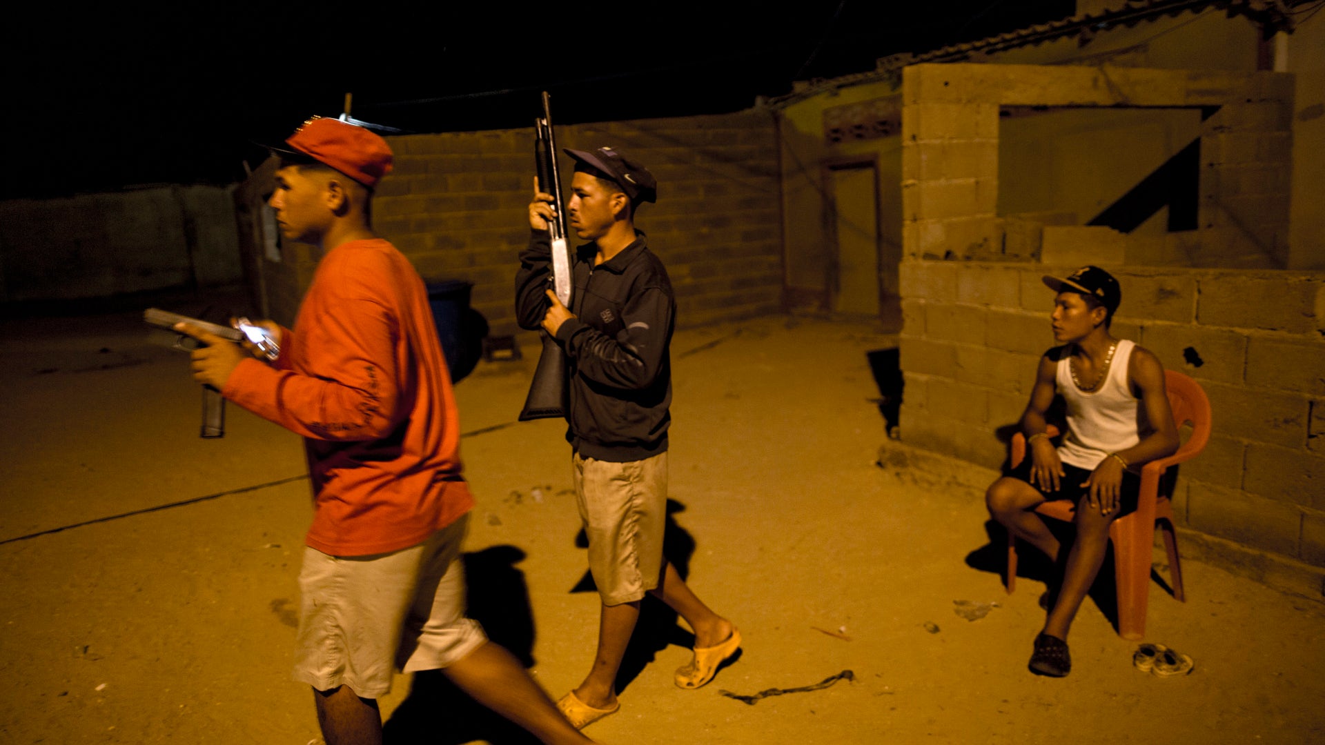  Members of the Marval family, who patrol at night while other members of their family fish at sea, respond to what appeared to be the start of an attack by pirate gang leader 