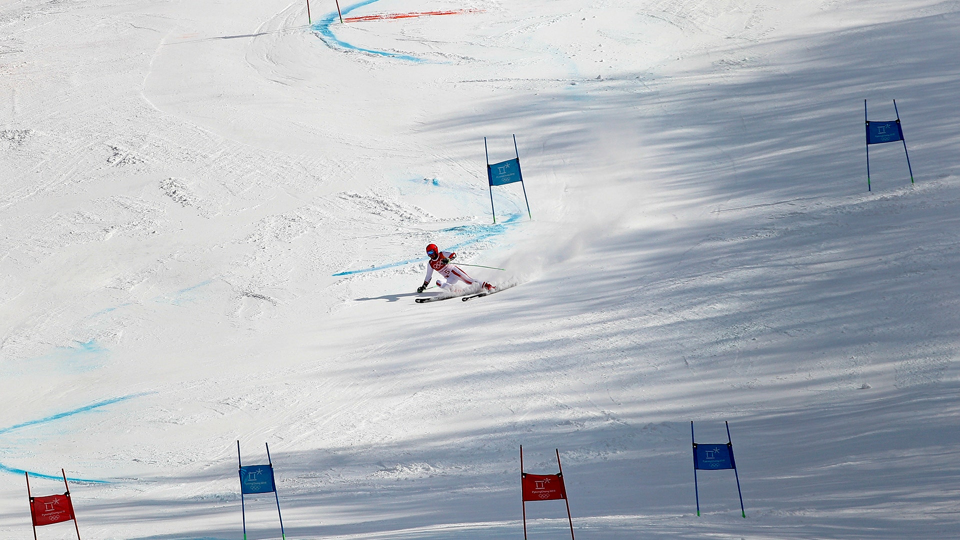 Austria's Marcel Hirscher skis to the gold medal following the second run of the men's giant slalom at the 2018 Winter Olympics