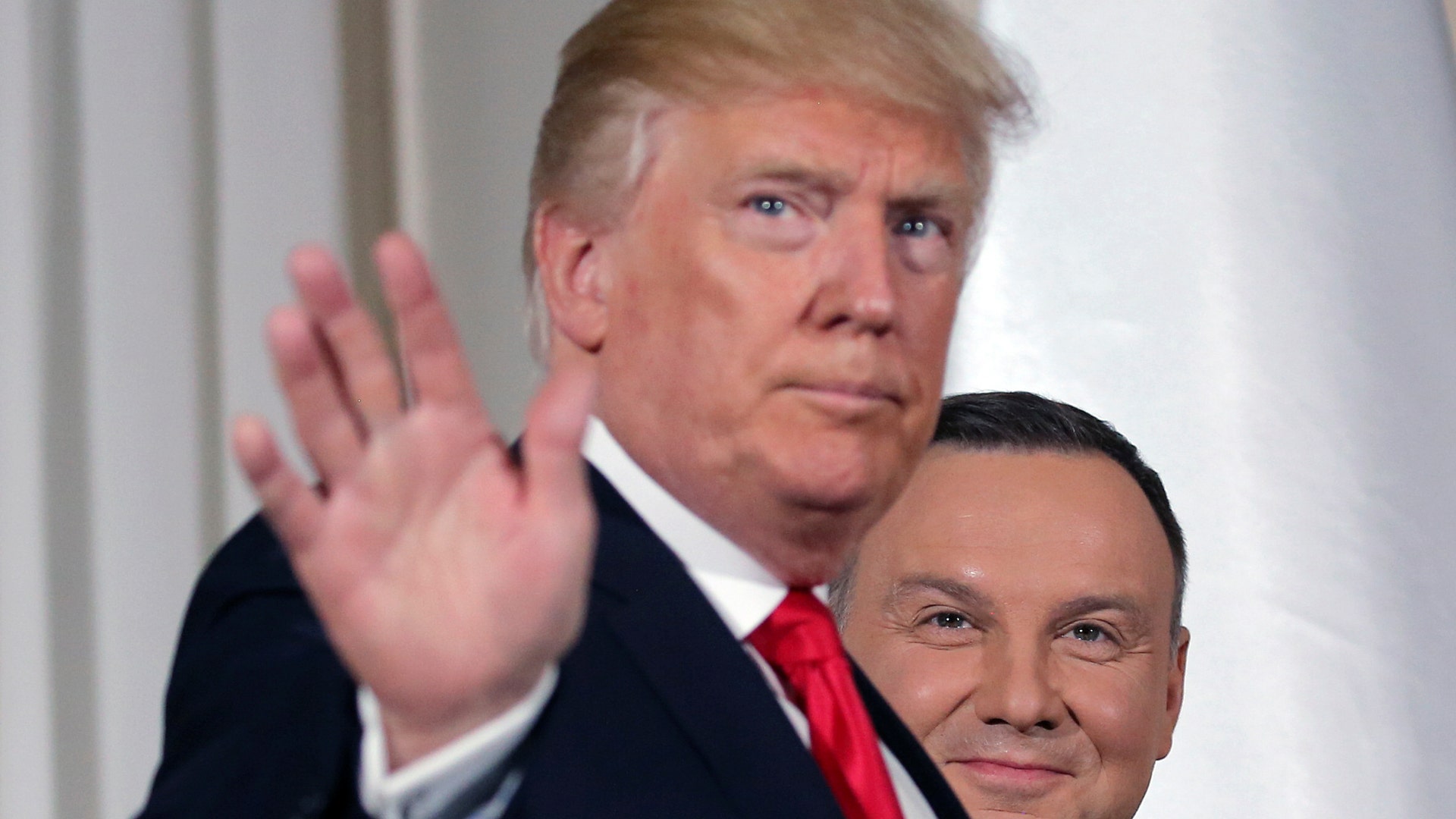 President Donald Trump with Polish President Andrzej Duda at the Three Seas Initiative Summit in Warsaw