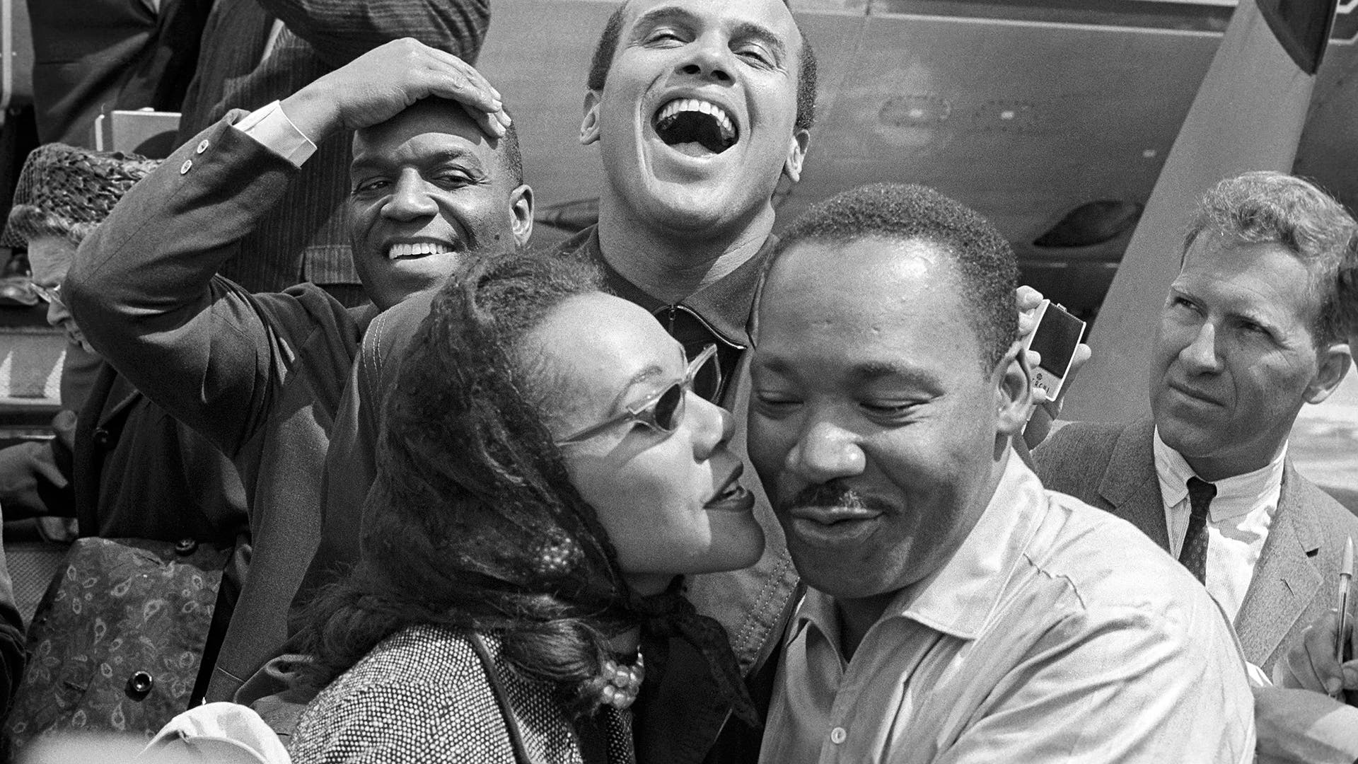 Dr. Martin Luther King, Jr. with his wife Coretta Scott King as they appear with Nipsey Russell and Harry Belafonte in Alabama, March 1963