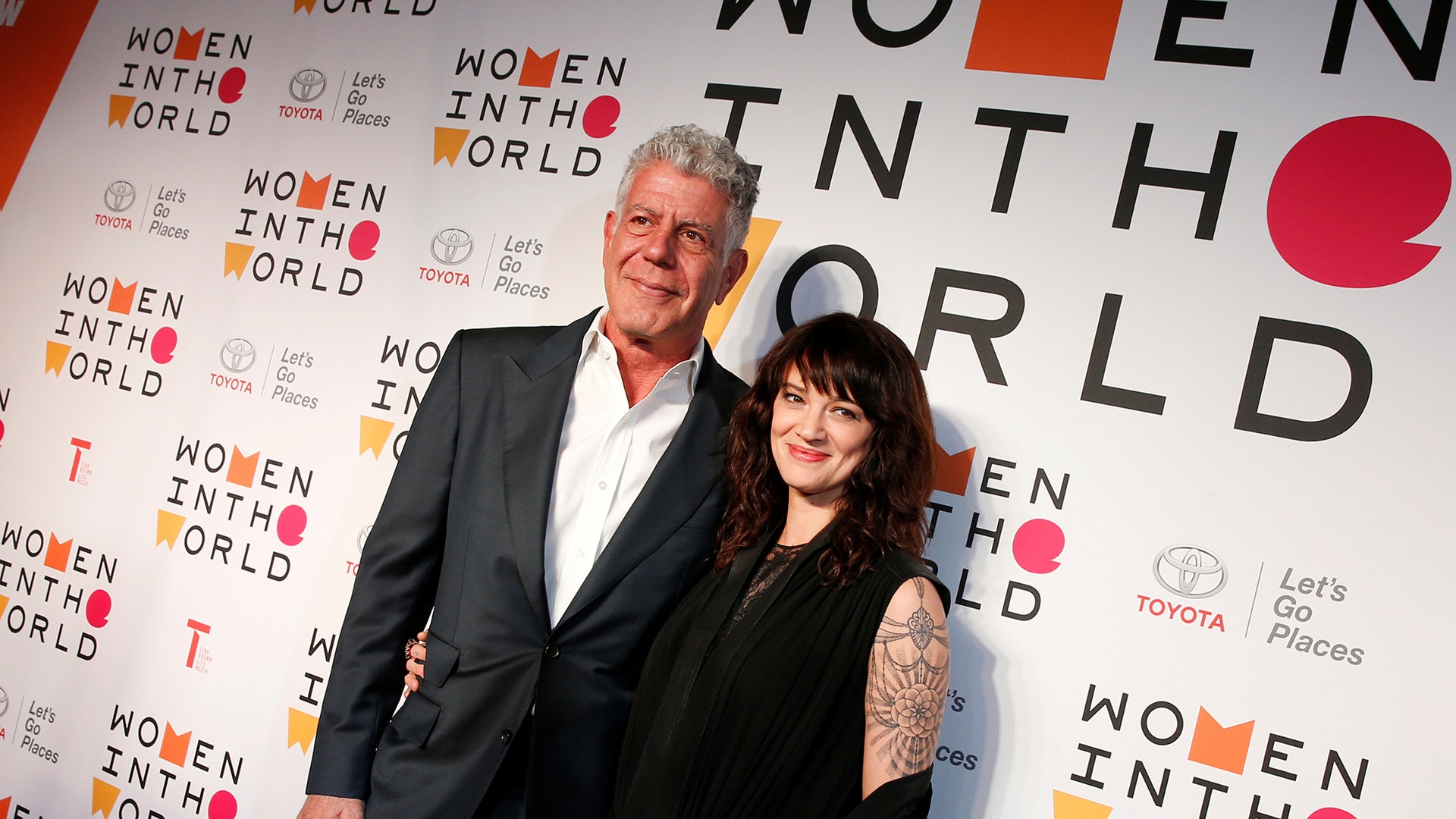 Anthony Bourdain with Asia Argento at the Women In The World Summit in New York City, April 12, 2018