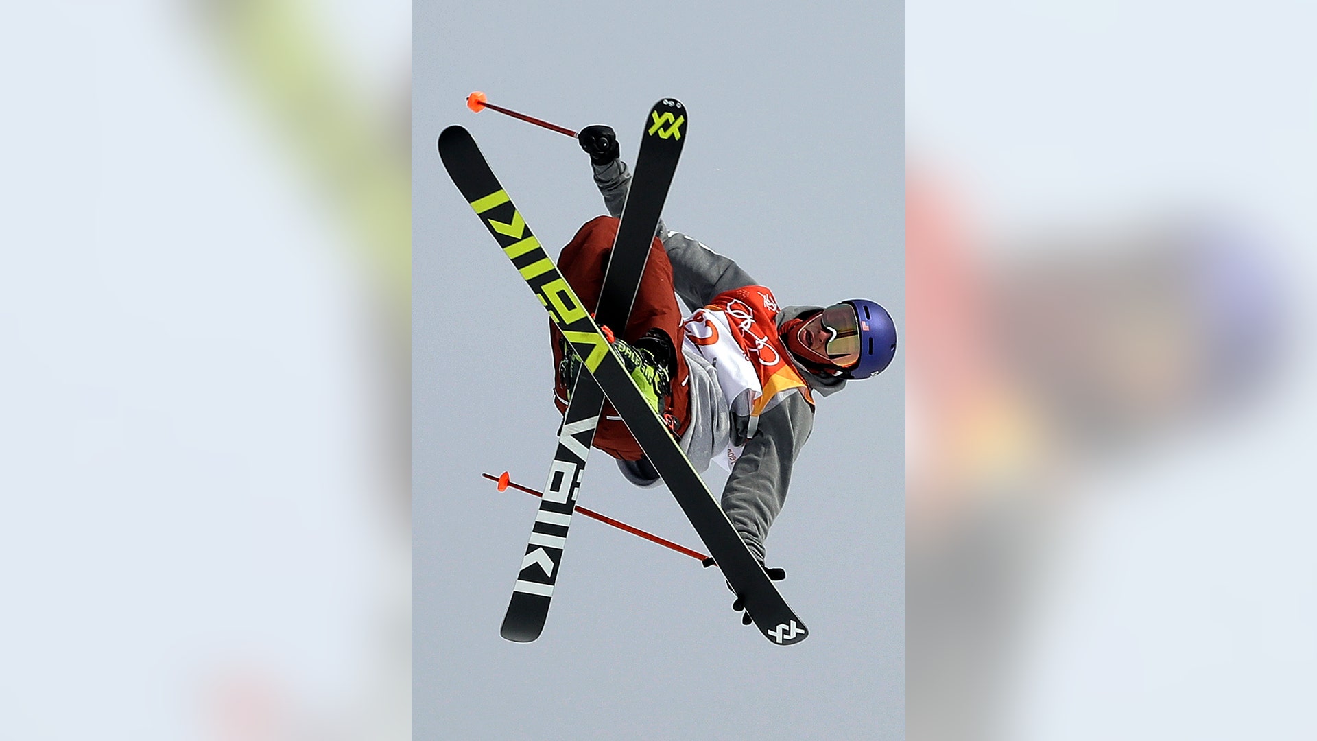 Nick Goepper of the United States, winning the silver medal in the men's slopestyle final at the 2018 Winter Olympic