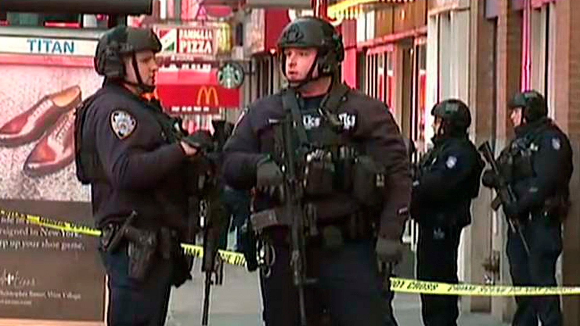 Police on 42nd Street outside the Port Authority Bus Terminal in New York City, Monday