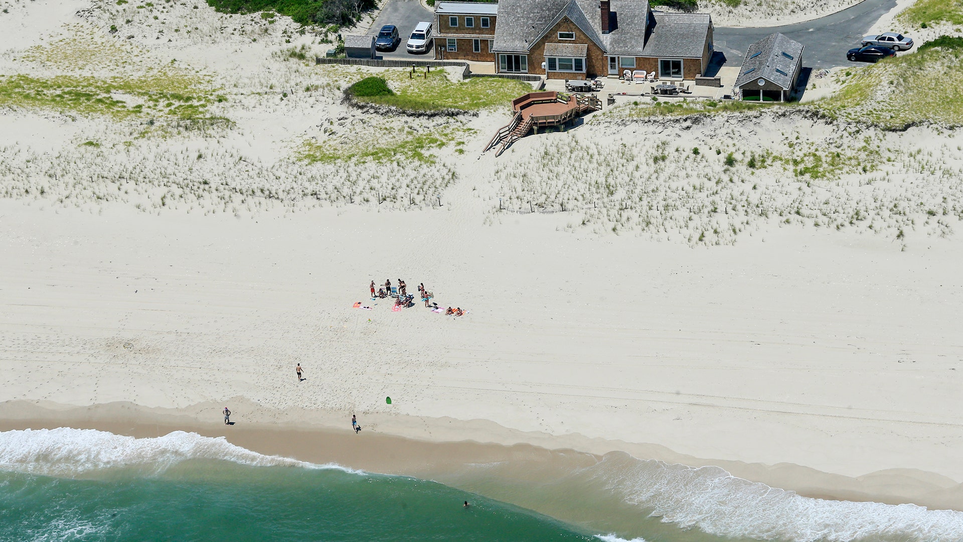 Governor Chris Christie on the beach with family and friends at the governor's summer house at Island Beach State Park in New Jersey, July 2