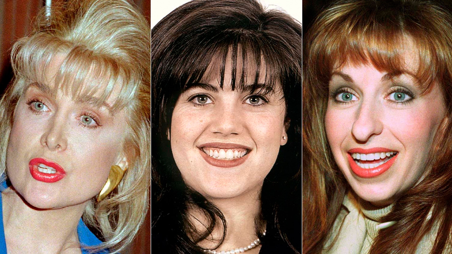 Jennifer Flowers (L) in 1994, Monica Lewinsky (C) in 1997 and Paula Jones (R) in 1998