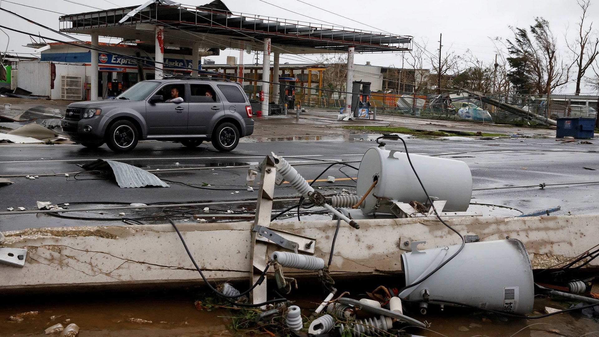 Damaged electrical installations are seen after the area was hit by Hurricane Maria en Guayama, Puerto Rico, Wednesday